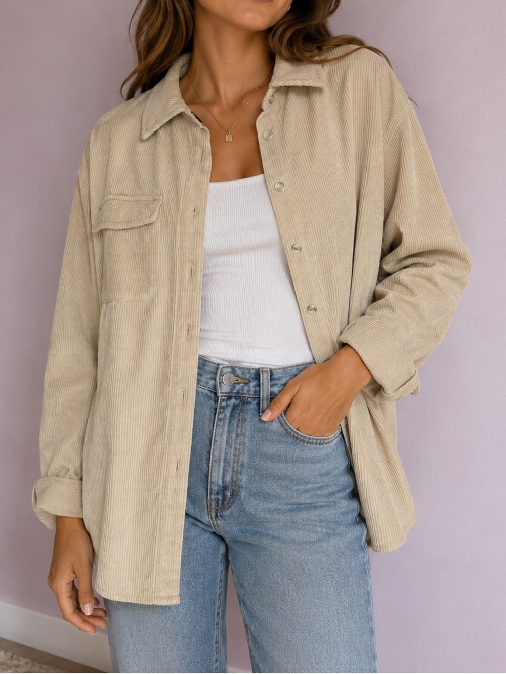 Princess Polly Sand Beige Corduroy Utility Jacket
